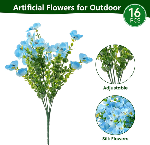 Artificial Flower for Outdoors Fake Plants,16 PCS Artificial Flowers, Faux UV Re - Picture 3 of 12