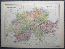 1874 SWITZERLAND LARGE COLOURED MAP BY JOHN BARTHOLOMEW