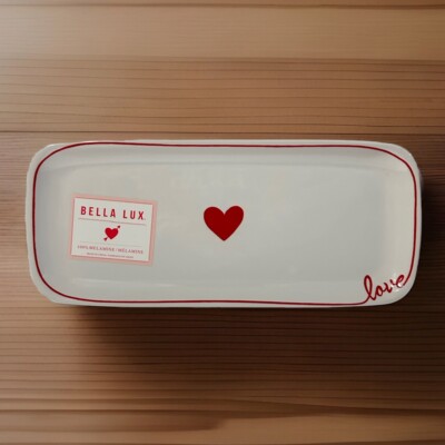 Melamine Bella Lux Valentine Rectangular Love  Serving Tray/Platter 14 x6  NEW!