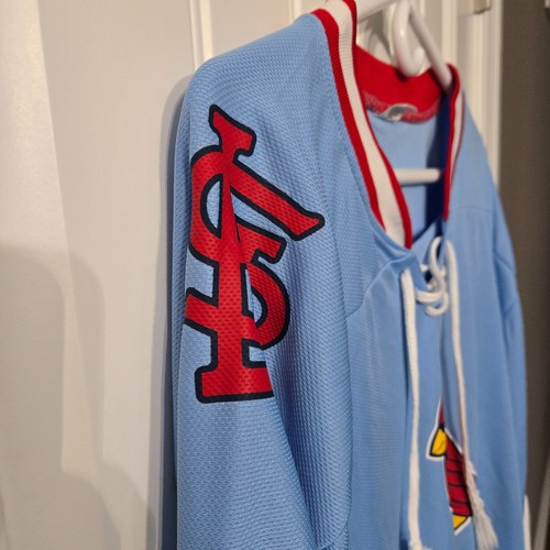 St. Louis Cardinals Lace Hockey Jersey XL Men Light Blue Polyester Baseball - Imagen 6 de 8