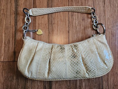 TOSCA BLU Leather Purse Leather Beige Snakeskin Print Baguette With Heart Charm