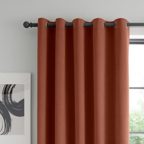 Catherine Lansfield Wilson Blackout Thermal EyeletCurtains Door Panel Terracotta - Picture 13 of 63
