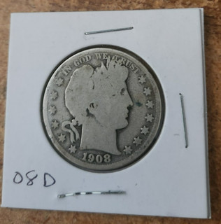 1908 d circulated Barber half dollar