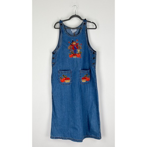 Vintage Casey Coleman Denim Maxi Dress Scarecrow Fall Womens Large Halloween