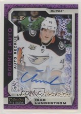 2018-19 O-Pee-Chee Platinum Rookie Autos Violet Pixels Isac Lundestrom Auto zy0
