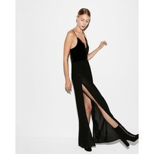 Express Dress Maxi Thigh Slit Lace Holiday Party Wedding Guest Witchy Goth NYE