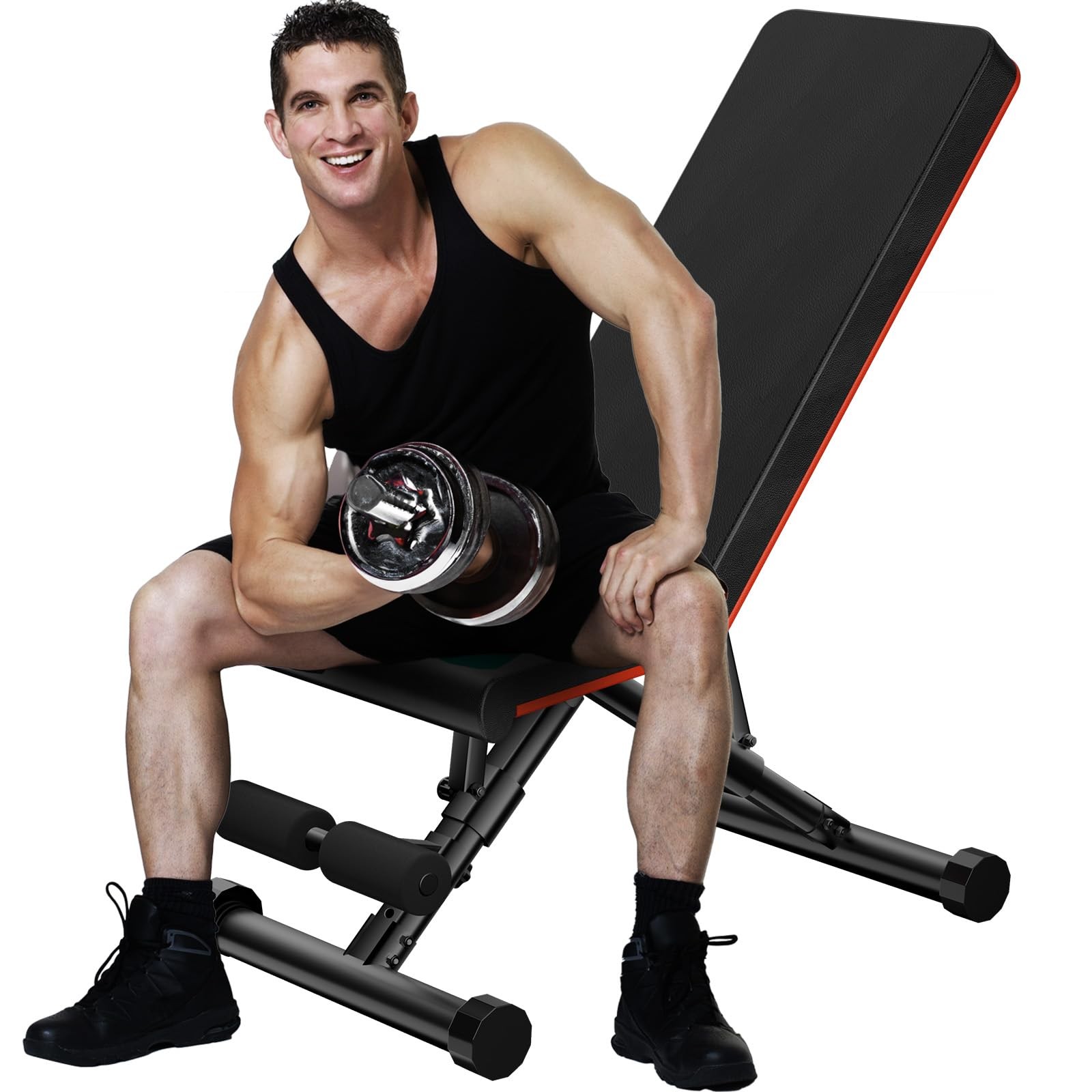 Sweetcrispy Adjustable Weight Bench for Home Gym, Foldable Incline Workout Be...