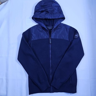 Authentic Canada Goose Women's Wool Knit Full Zip Marine Blue Hooded Jacket XS 