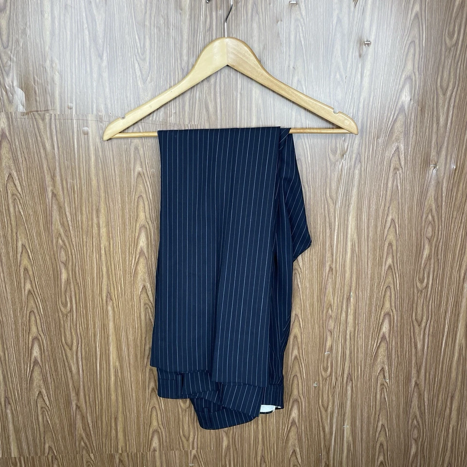 Traje Oscar De La Renta 2 Piezas Para Hombre 46R 40x30 Azul Marino Rayas 100% Lana Foto 2 de 4