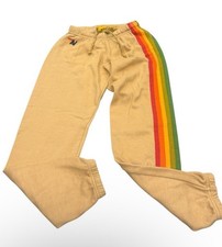 Aviator Nation Mustard Yellow Rainbow Stripe Sweatpants with Drawstring Sz Small
