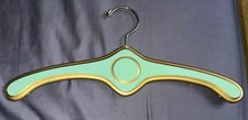 Vintage Hollywood Regency MCM Wooden Clothes Hanger Seafoam Green W/ Gold Trim