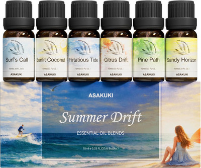 ASAKUKI Essential Oils Summer Set, Coastal Home Scents, 6 * 10ml | Summer-Inspir