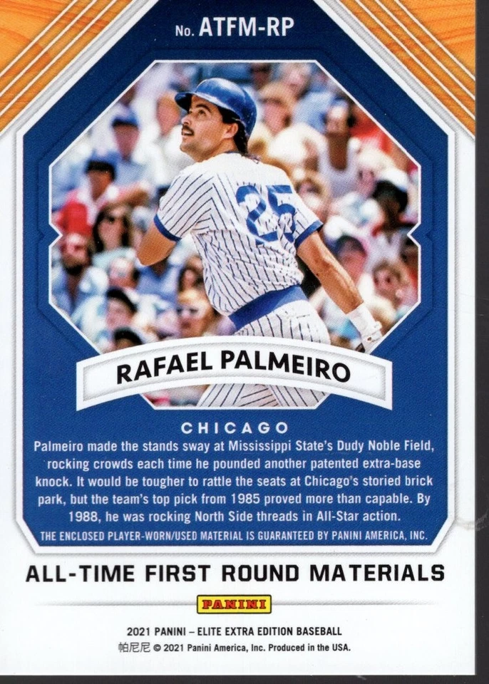2021 Elite Extra Edition All-Time First Round Material Rafael Palmeiro Jersey BB - Image 2 of 2