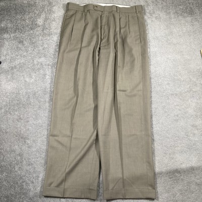 Perry Ellis America Dress Pants 34x29 Beige Pleated Slacks Mens Classic Fit