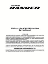 Polaris Ranger 570 Full Size 2016-2025 Service Manual with Maintenance Guide