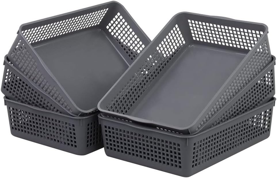 Cadineer 6-Pack Rectangular A4 Storage Baskets, Office Tray, Shallow Plastic St