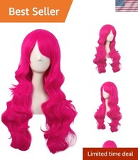 Elegant 28 Inch Hot Pink Curly Wig - Stylish Side Bangs for Bold Hairstyles