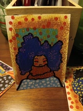 Aceo Original Mixed Media Abstract Woman - Yolanda In Winter