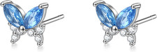 S925 Sterling Silver CZ Butterfly Stud Earrings for Women,Hypoallergenic Tiny Bu
