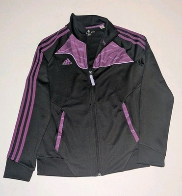 Adidas Climalite Full Zip Active Jacket Womens M Black Tribe Purple Three Strips