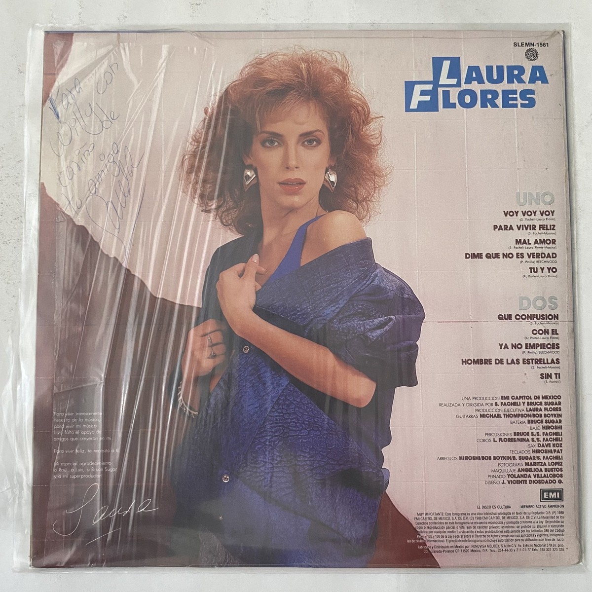LAURA FLORES - LAURA FLORES - 1988 MEXICAN LP AUTOGRAPHED, LATIN