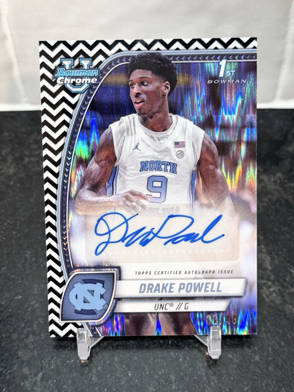 2024-25 DRAKE POWELL #'d /48 Bowman Chrome U Black White Stealth AUTO RC 1st SP