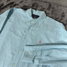 VTG Ralph Lauren Button Down Shirt Mens L Blue Classic Fit Gingham Check Casual