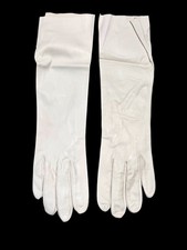 Gorgeous Vintage IVORY-White KID-Leather 3/4 Gloves 12" Length Size S
