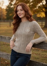 NWT Polo Ralph Lauren Cable-Knit Crest Patch Cotton Jumper in Taupe Sweater XXL