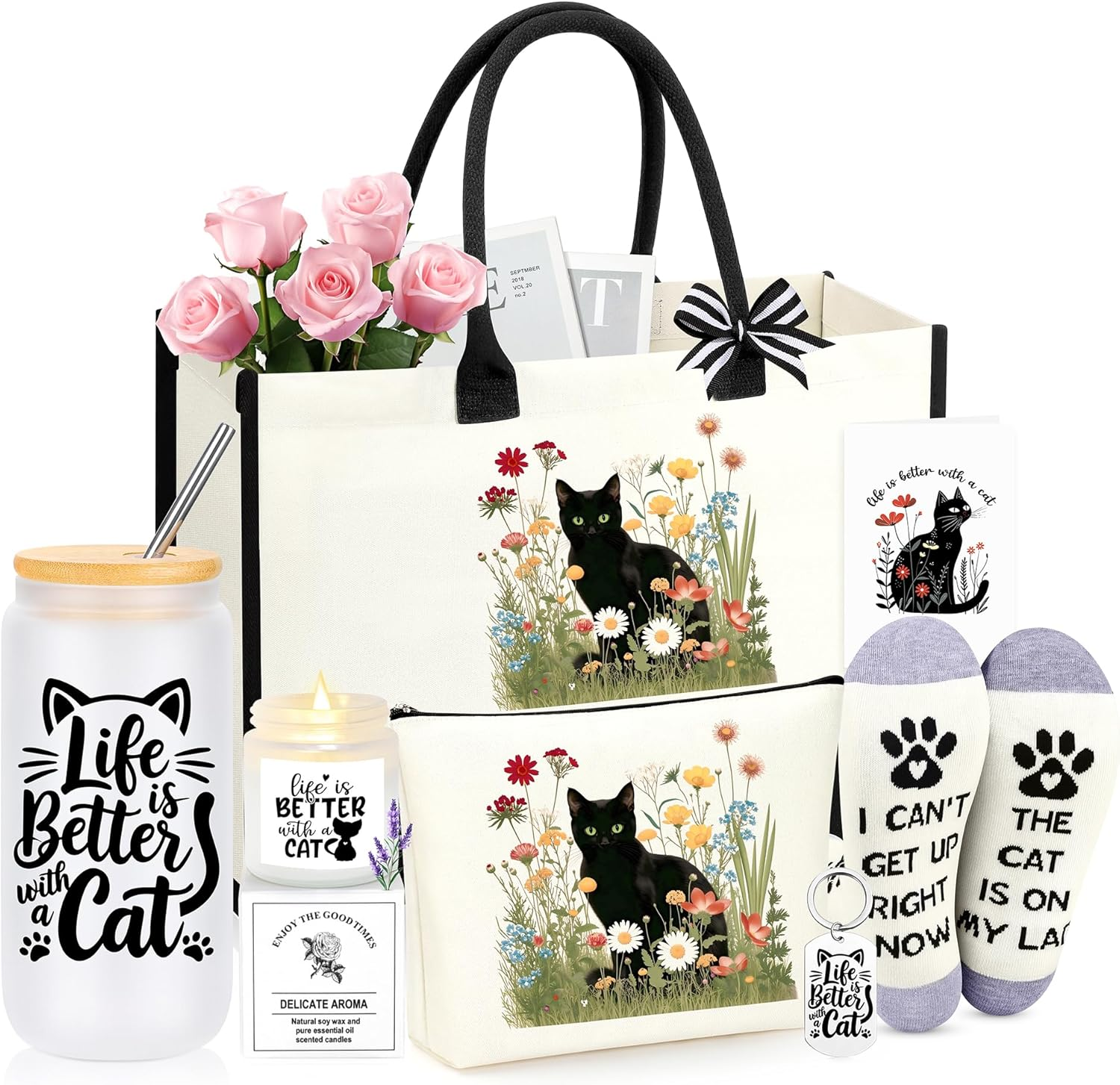 Black Cat Lover Themed Gifts for Women, Gifts for Cat Lovers Women Set of 7