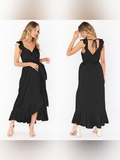 Show Me Your MuMu Samantha Ruffle Wrap Black Luxe Satin Dress L Wedding Party