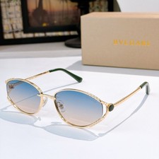 Bottega Veneta BV5025S Gold Oval Sunglasses Blue Gradient Lens 57-15-145