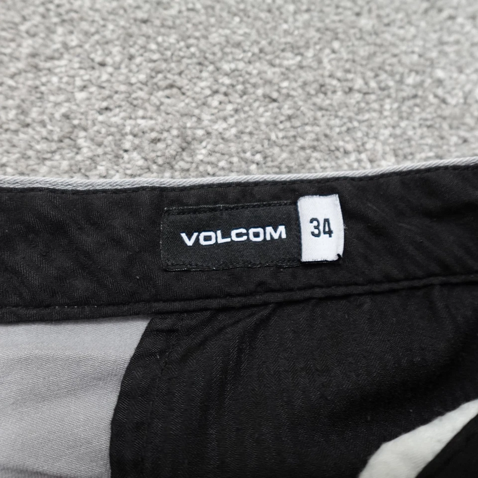 Volcom Chino Shorts Mens 34 Gray Stretch Casual Stone Logo Zip Fly Pockets Fit - Image 3 of 4