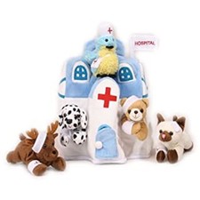 Plush Animal Hospital House with Animals - Five 5 Stuffed Injured Animals ...
