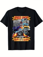 Vintage Hot Rod Muscle Car Mens T-shirt- Black Cotton Classic Car Speed Shop Ca