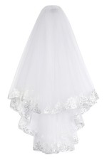 Women Bridal Veil Short Tulle Lace Bowknot Wedding Bridal Veil Headpieces Got...