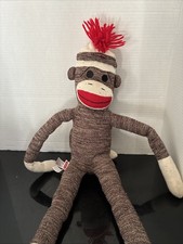Sock Monkey 19 Schylling Brown Cream Red Mouth Bottom Plush Stuffed Animal
