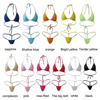 Summer Swimwear for Girls 2Pcs Lady Sexy Solid Color Halter Mini Bra G-String Bi
