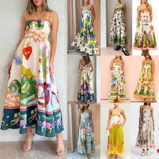 summer  Women's Alemais Floral New Square Neck Halter Mid-length Dress Ladies 