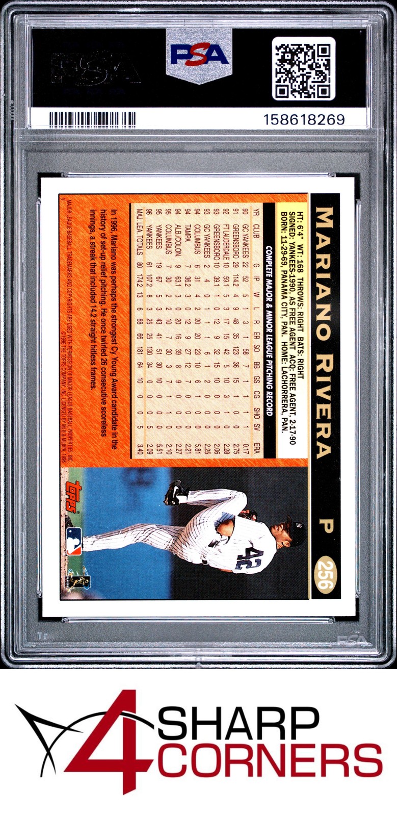 1997 TOPPS #256 MARIANO RIVERA YANKEES HOF PSA 10 view 2