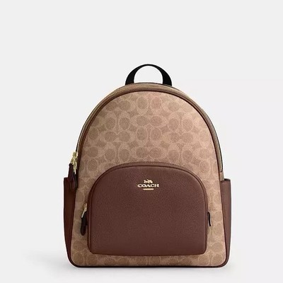 NWT Coach Court 5671 IM/Khaki Saddle / Leather Canvas Signature