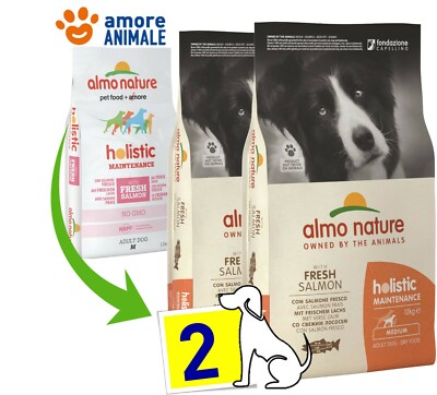 2 Säcke - Almo Nature Dog Holistic Medium Adult - Lachs Und Reis 12 Kg Für Hunde