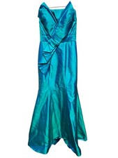 Jovani Teal/Turquoise Strapless Mermaid Evening Gown 100% Silk Iridescent 