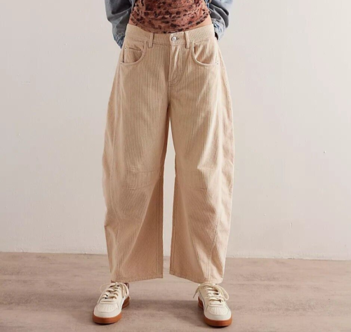 Free People We The Free Good Luck Mid-Rise Cord Barrel Jeans Pants L-31 278862
