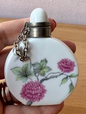 ANTIQUE VINTAGE LIMOGES FRANCE PORCELAIN PERFUME BOTTLE PINK PEONIES FLOWERS