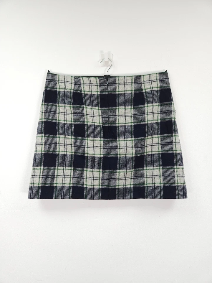 HOBBS Elea Skirt Size 16 British Moon Tweed Check Plaid Wool Green Navy Preppy - Image 2 of 4