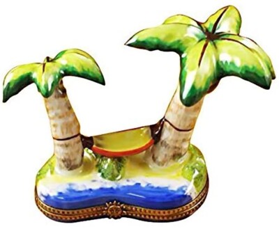 Rochard Limoges Palm Tree with Hammock Porcelain Trinket Box