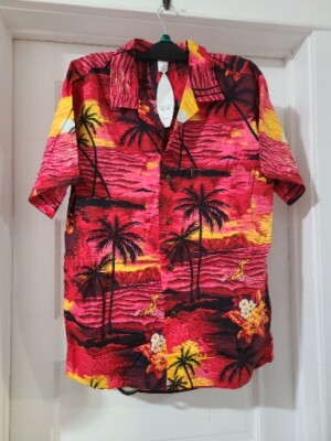 Palmwave Hawaiian Shirt Floral Hawaii Northshore Sunset Mens Sz L ALOHA