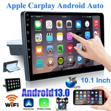 Single 1 Din Android 13 Carplay Car Stereo Radio GPS WIFI BT Touch Screen 10.1"