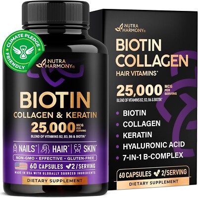Biotin | Collagen | Keratin | Hyaluronic Acid - Hair Growth Support Supplement |